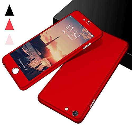 iPhone 6 Plus Case , iPhone 6S Plus Case,HonKzi Ultra-Thin 360 Full Body Protection Hard Slim Case Cover with Tempered Glass Screen Protector for Apple iPhone 6 Plus/6S Plus (5.5Inch) - Red
