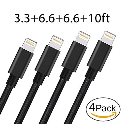 Tengsu Lightning Cable for iPhone Cable, [4-Pack] 3.3FT+6.6FT+6.6FT+10FT (1M+2M+2M+3M) for iPhone Charger for iPhone 8/8 Plus/7/7 Plus/6s/6s Plus/6/6 Plus/5/5S/5C/SE