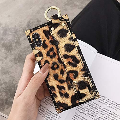 GUYISJK Iphone Phone Case Mobile Shell Leopard Iphone Xs Max/6S/Xr Fashion Cover 7Plus/Xs All-Inclusive Wristband Stand 8P Anti-Fall Women Korean Wave 6Puls/X Personality Network Red, Iphone Xr Yel