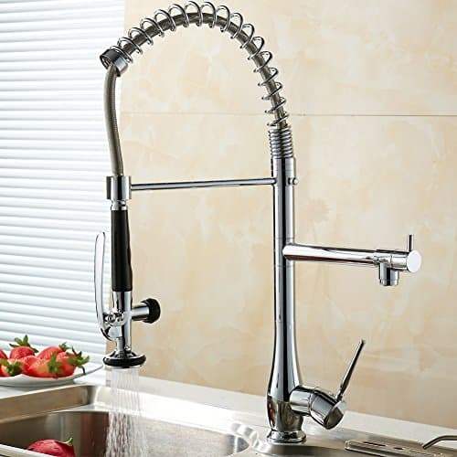 FLG Spring Single Handle Pull Down Kitchen Sink Faucet with Sprayer, Commercial Pre-Rinse Faucet, Chrome by FLG