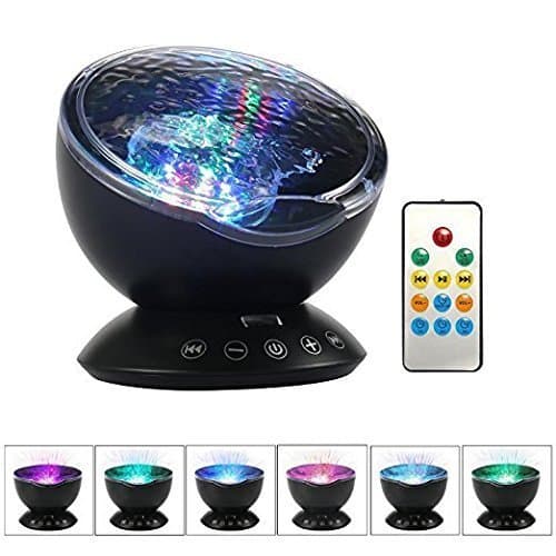 Projector Night Light Remote Control Ocean Wave Lamp Remote Control 7 Color Modes with Built-in Music Player for Kids Adults Bedroom Living Room.