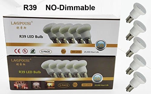 LAGPOUSI 5PACK R39 E17(Base) Replacement Light Bulb Motion Lamp 30 Watt Reflector Type 300lm 3W Small LED Bulbs Warm White 2700K,CRI 80. (5, Soft White)