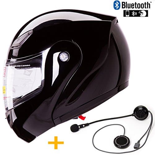 Bluetooth Combo: IV2 Modular Flip-Up Motorcycle Helmet [DOT] with Simple Talk Bluetooth Unit Pre-installed (XL, Black Gloss)