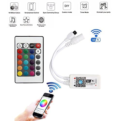 AMZTOLIFE WiFi Wireless LED Smart Controller Working with Android and IOS System Mobile Phone Free App for GRB LED Light Strips 5050 3528 LEDs Comes With a 24 Keys Remote Control