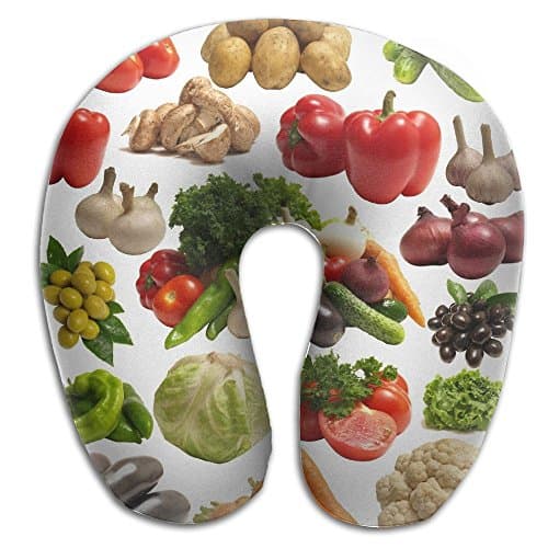 BRECKSUCH Vegetales Rows Pattern Print U Shaped Pillow Memory Foam Neck Pillow For Travel And Relief Neck Pain Fashion Super Soft Cervical Pillows With Resilient Material Relex Pollow