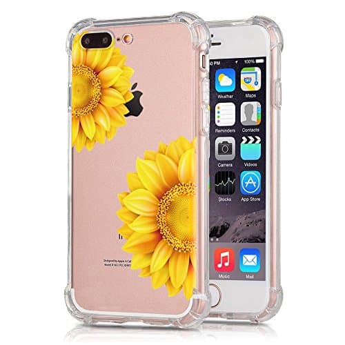 Sunflower iPhone 7 Plus Case, iPhone 8 Plus Case, OJSCOV Clear Flower Design Soft TPU Floral Printed Bumper Protective Cover, 5.5 inch (Sunflower)