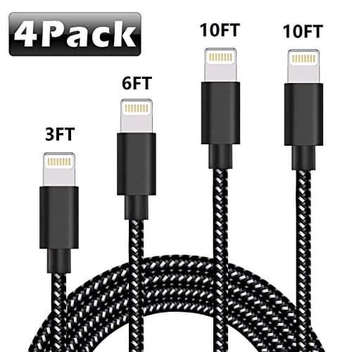 iPhone Charger,Deepcomp 4 Pack(1M 2M 3M 3M) Lightning Charging Cable, Multi Safety Defense, Nylon Braided, Ultra Durable, for iPhone X/8/8 Plus/7/7 Plus/6/6 Plus(Black)