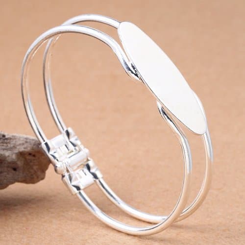 5pc Silver Plated Cabochon Oval Setting Base Bangle Bracelet 20cm Length 40x15.5mm Disc BB551
