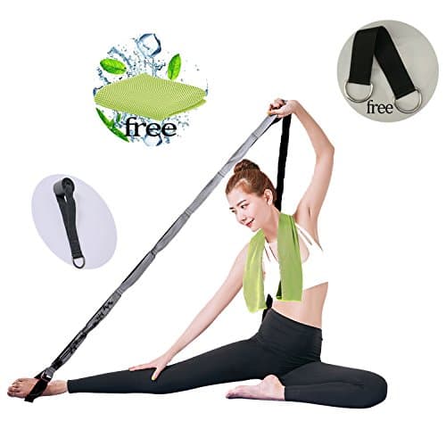 YAVOUN Stretch Out Strap,Stretching Strap,Multi-loop Strap with Door Flexibility and D-Ring Buckle Leg Stretcher For Yoga Dance,Cheer, Gymnastics, Ballet, Physical Therapy, Pilates (Black-Gray)