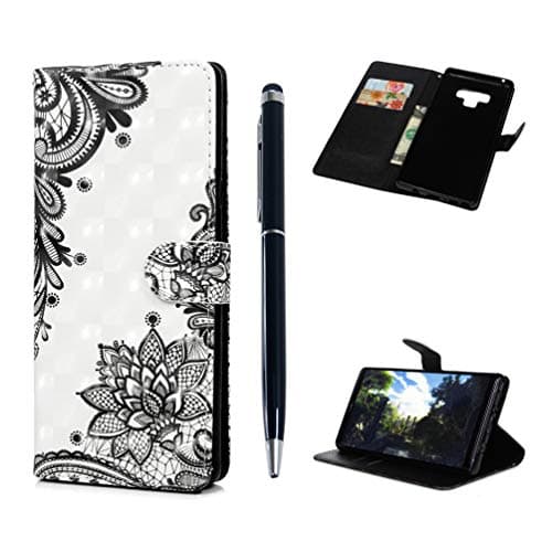 Edauto Galaxy Note 9 Case, Samsung Note 9 Case Wallet 3D Painting Leather Cover Kickstand Card Slot Shockproof Bumper Magnetic Closure Shell Skin with Stylus Pen for Samsung Galaxy Note 9 - Black
