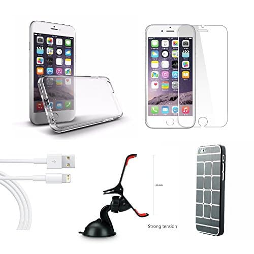 7 in 1 iPhone 6/6s Ultimate bundle [2x TEMPERED GLASS iPhone 6/6s, 2x ULTRA THIN clear case, 1x BRUSHED ALUMINUM case, 1x OEM Lightning to USB 1m(3.3ft), 1x UNIVERSAL CAR MOUNT] High quality.