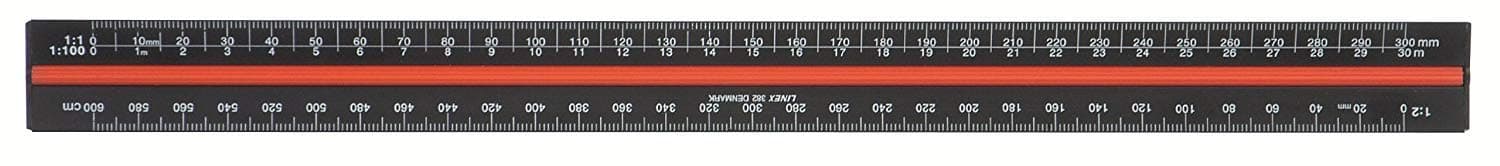 2xScale Ruler Triangular Aluminium Colour-Coded Scales 1-1 to 1-2500