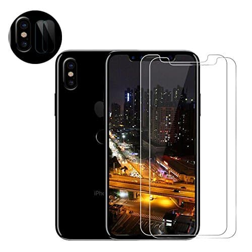 2 Pcs iPhone X Screen Protector Tempered Glass Case Friendly for Apple iPhone X / 10 +2pcs Rear Camera Lens Protector by ZLXC
