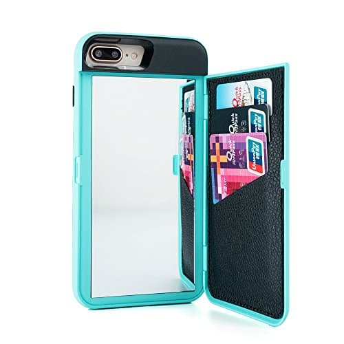 iPhone 7 Plus Case, iPhone 8 Plus Case,Wetben Dual Layer Shockproof PC+TPU Mirror Wallet Case with Stand Feature and Card Holder for Apple iPhone 7 Plus / iPhone 8 Plus (Teal Series2)