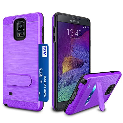 Galaxy Note 4 Case, Zectoo Galaxy Note 4 Wallet case Heavy Duty [Card Pocket] Anti Scratch Dual Layer Kickstand Shockproof Bumper Protective Hybrid Card Case Cover for Samsung Galaxy Note 4 - Purple