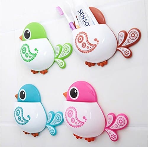 1 pc New Creative Bird Pattern Suction Cup Toothbrush Holder House Storage Tool -- BROWN