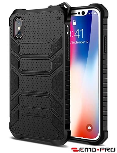 EMDPro iPhone X Case Armour Defender Drop Protective Rubber PC Case + TPU Bumper for Apple iPhone 10 Technology Hybrid Hard Heavy Duty New 2018 Design (Black)