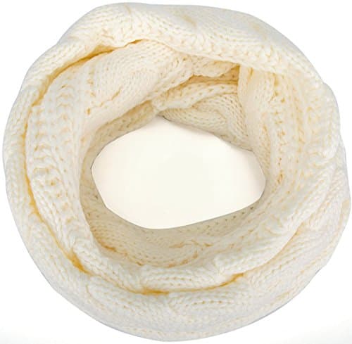 MOTINE Women's Winter Thick Ribbed Knit Warm Circle Loop Infinity Scarf (White)