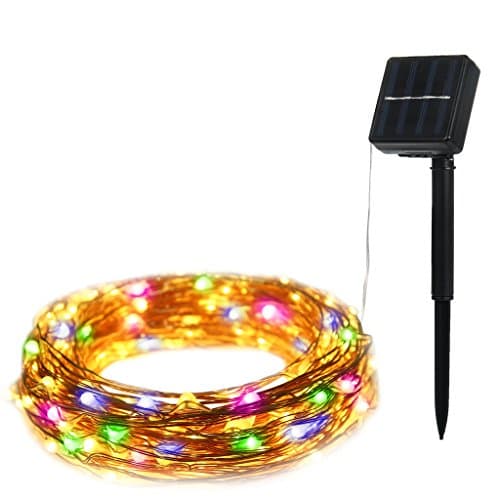 ILLUNITE LED Solar String Lights 33ft 100leds Bendable Copper Wire Lights Multi-Color Decorative Lighting for Christmas Wedding Party Home Decoration