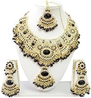 Exquisite Jewels Indian Bollywood Jewelry Set Ethnic Gold Plated Necklace Set Earrings Maang Tikka JS9004 Available in 12 Colors