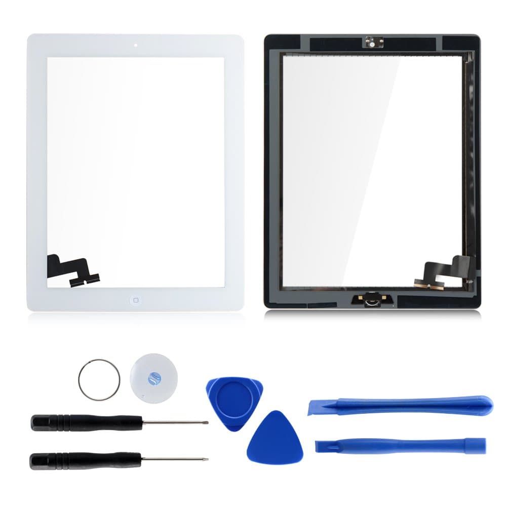 White 9.7" Touch Screen Digitizers Assembly for iPad 2 with Home Button Replacement (Adhesive Tape + Repair Tool Kit Included)