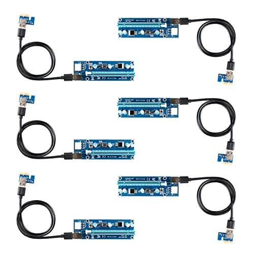 PCI-E Riser Adapter Graphic Card Crypto Currency Mining Rig PCI Express Riser Card with USB 3.0 Extension Cable SATA to Molex 6 Pin Power Cable for GPU Card Extend 1x to 16x Motherboard Slots(6 Pack)