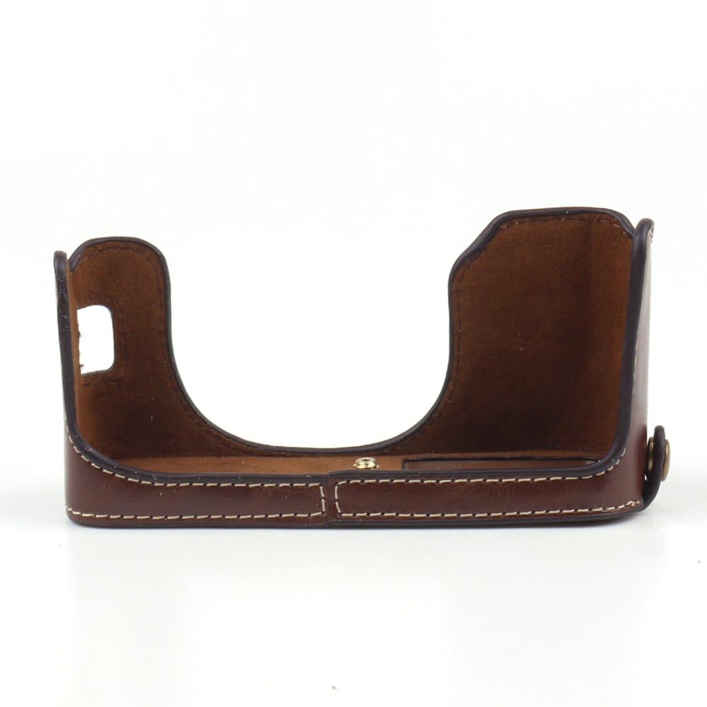 Pixco Bottom Opening Version Leather Half Camera Case Bag Cover Protector for FUJIFILM X100T X100S X100 coffee