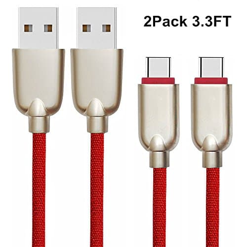 USB Type C Cable, USB 3.0 to USB-C, AWOGER 3FT USB C Cable Durable Nylon Braided Cord Reversible Connector Rapid Data Sync Type C Charging Cable for Samsung Galaxy Note 8 LG V30 G6 V20 Blue (Red)