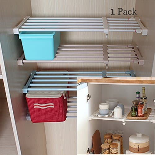 Adjustable Shelf, Layered Separator, Retractable Wardrobe Partition Shelf, Multifunctional Adjustable Stretchable Storage Shelves Rack for Kitchen Bathroom by Sportsvoutdoors 1Pack (White 18.11'')