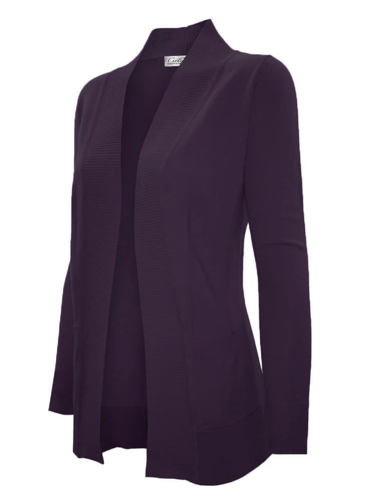 Women's Solid Basic Open Front Pockets Knit Sweater Cardigan