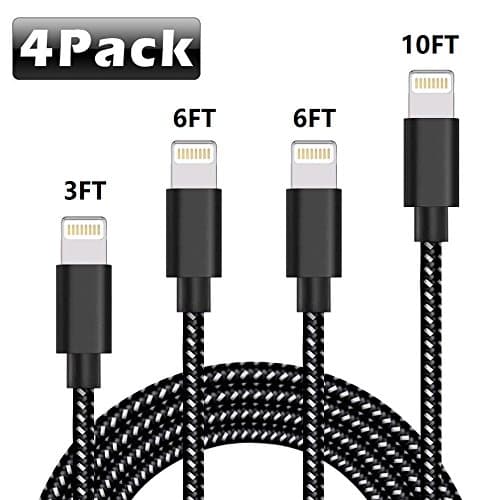 Deepcomp iPhone Charger, 4 Pack(1M 2M 2M 3M) Lightning Charging Cable, Multi Safety Defense, Nylon Braided, Ultra Durable, for iPhone X/8/8 Plus/7/7 Plus/6/6 Plus/SE/5s/5c/5,iPad/iPod(Black)