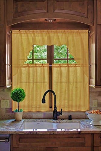 Midwest Kitchen Window Curtain Set 3pc Light Filter in Solid Colors (K66 MUSTRAD YELLOW)
