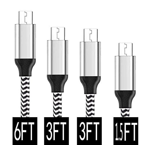 Micro USB Cables 4pack [1.5FT+3FT+3FT+6FT] Android Charger Braided Fast Quick Charging Cord for Motorola Moto X / Style / E4 Plus / G4 / E5 Play / G5 / Z, Samsung Galaxy S6 Edge+ / C7 / A7 / A8 / A9