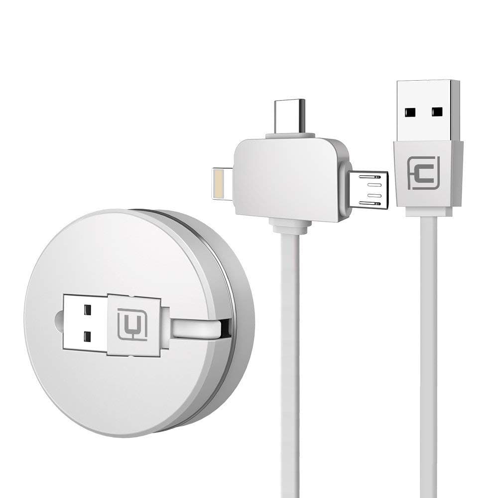 CAFELE Retractable Charging USB Cable, iP & Micro USB & Type-C 3in1 Charging & 3in1 Data Transmission Charger 3.3ft / 1m Data Cables (White)