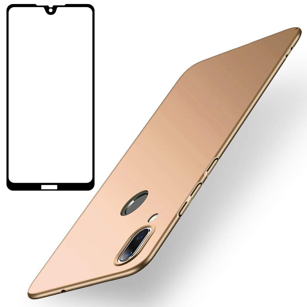 BLUGUL Honor 8X Max Case + Screen Protector, Ultra-Thin Slim, Fully Protective, Silk Feeling, Tempered Glass and Hard Cover for Huawei Honor 8X Max Gold