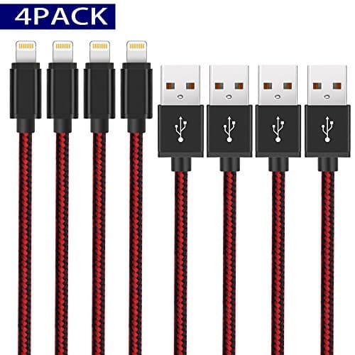 Lightning Cable, Nylon Braided Durable Charging Cord Lightning Cable for iphone X, 8 Plus, 8, 7 Plus etc. (Red+Black)