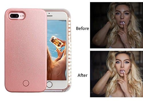 iPhone 7 Plus Selfie Light Case,Gemwon Illuminated LED Light Up luminous(Dimmable) Flash Cell Phone Case Cover [Rechargeable] is Great for a bright Selfie and Facetime(Rose Gold)