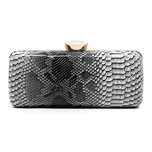 Elphis Animal Print Leopard Python Snake Skin Glossy Hard Case Clutch Evening Bag