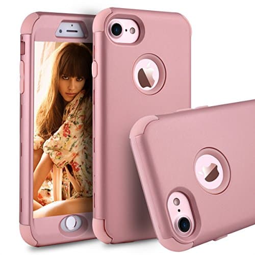 iPhone 7 Case,iPhone 8 Case,Power J Three Layer Heavy Duty Shockproof High Impact Resistant Hybrid Full Body Protective Case for iPhone 7 &amp; iPhone 8 4.7" (Rose Gold)