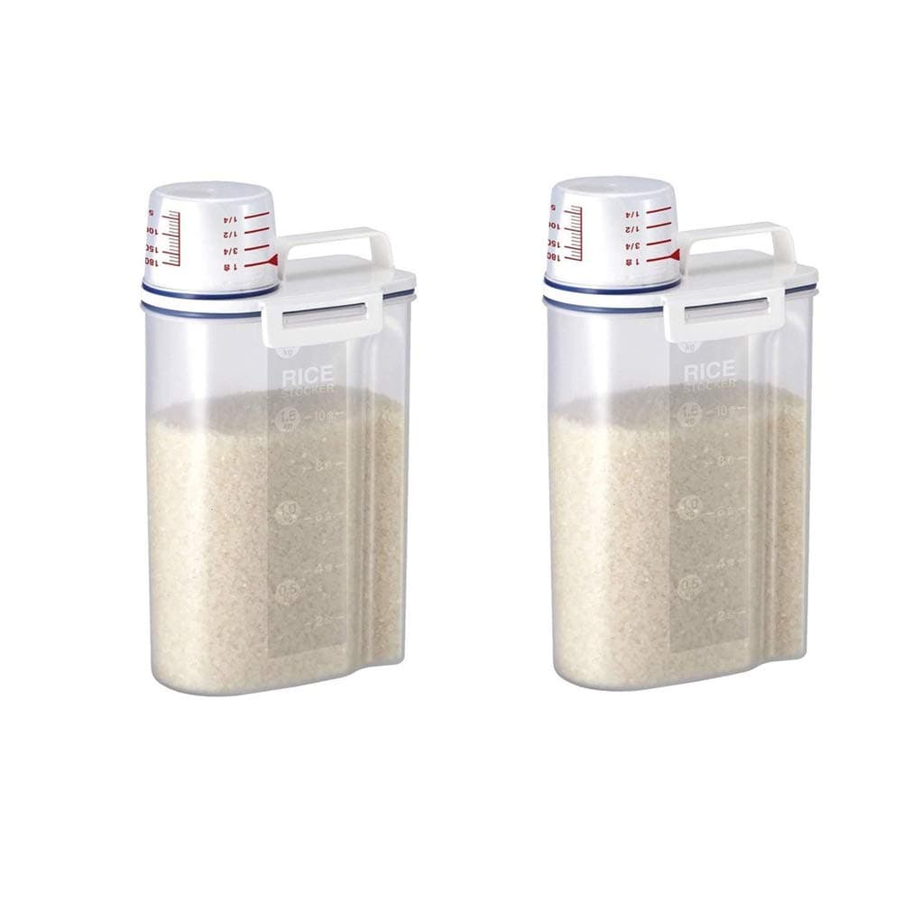 Scale-Assisting Sealed Multigrain Storage Box,Rice Bin Container with Pour Spout and Buckle Rice Barrel Dry Grain Dispenser(2.5L Large Capacity) 2PCS