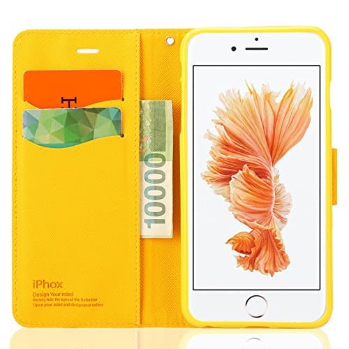 Souldio iPhone 6 plus Case,iPhone 6s plus Case,Leather Case for iPhone 6 plus(5.5 in.)Wallet Case with Card Holder Kickstand Flip Cover Protective Case Cross Magnet Phone Cases(Green+Yellow)