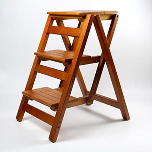 Solid wood three stool stool multi-storey storage ladder household folding ladder ladder dual-use indoor ladder third ladder, 4 Colors (Color : A)
