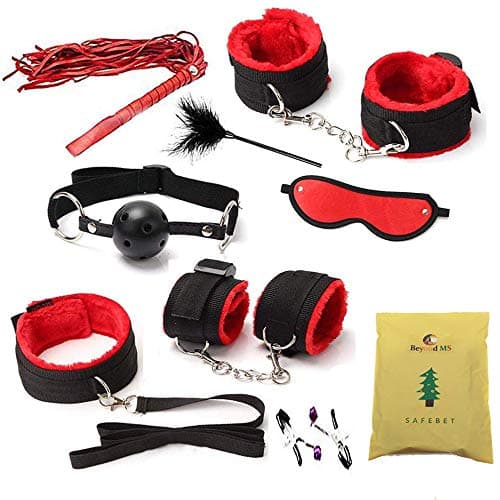 BEYOND MS Bed Restraints Set - Includes Satin Blindfold - Adjustable To Fit All Man and Women - Strong and Durable Exercise Bands