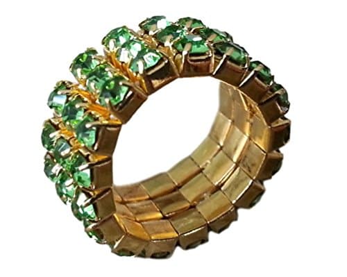 Pashal Three Row Multi Stone Adjustable Stretch Scallop Setting Stretch Elastic Cocktail Ring by (Gold - Light Green)