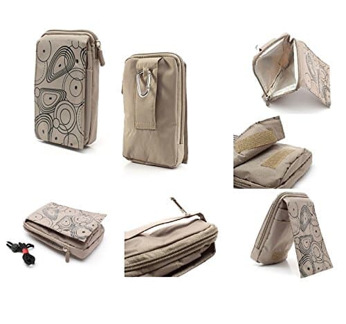 DFV mobile - Multi-functional Vertical Stripes Pouch Bag Case Zipper Closing Carabiner for Nokia 8800 Sapphire Arte - BEIGE (16 x 9.5 cm)