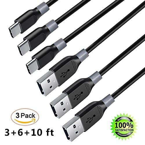 USB Type C Charging Cable, 3Pack 3FT 6FT 10FT USB C Charger Cable Fast Charging Cord for Samsung Galaxy Note 8,S8 Plus,LG V30 V20 G6 G5,Google Pixel,Nexus 6P 5X,Moto Z Z2 &amp; More(Black)