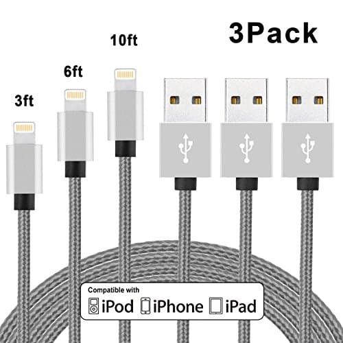 2-in-1 Lightning and Micro USB Cable [3 Pack 3ft 6 ft 10ft] [Grey]Jonycable Long Nylon Braided High Speed Sync and Charging Cable Cord for iPhone 7 6S 6 Plus/5s, iPad /iPod, Android Samsung, HTC, LG