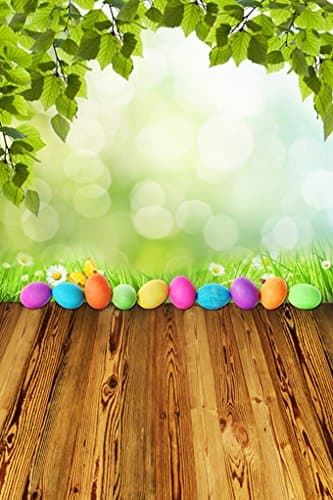 Happy Easter 6.5 Ft*5 Ft(200cm * 150cm) Polyester Cotton Spring Scenery Grass Easter Eggs Photo Background Seamless Waterproof Printed Photography Backdrop ZGE-023
