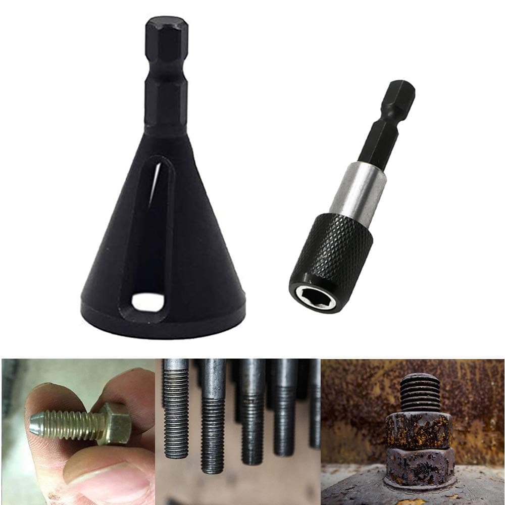 Deburring External Chamfer Tool, Stainless Steel Remove Burr Tools Drill Bit for Repairing The Damaged Size 8-32 Bolts, and 1/4" Shank Cutter Bar Edge Trimmer Router Collet Extension Rod