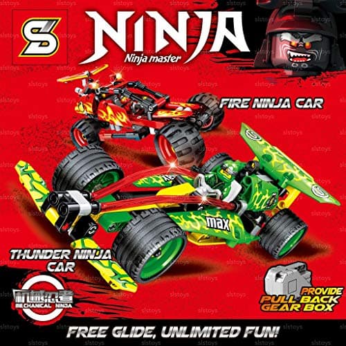 Babytintin Ninja Series Pull Back Function Racing Car Blocks Learning Bricks Toy for Kids 162 Pics -Green